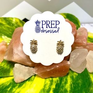 Mini Crystal Pineapple Gold Tone Stud Earrings
